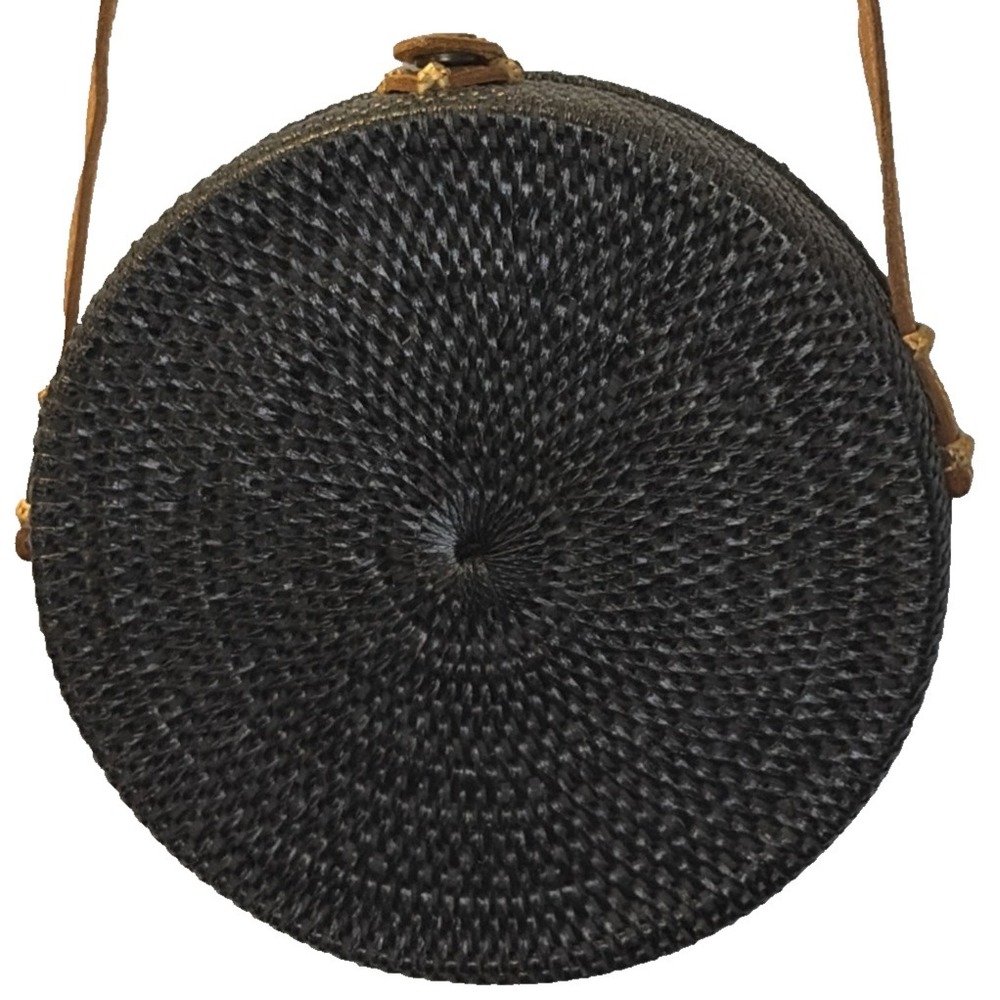 Rattan Round Crossbody‎ Natural Texture Woven Straw Boho Coastal Summer Purse - Picture 4 of 14